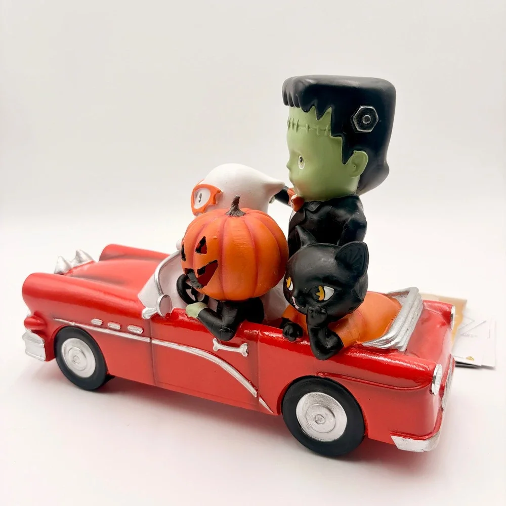 Halloween Retro Style  Frankenstein Ghost Black Cat Red Car Light Up